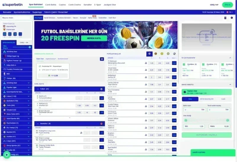 Süperbetin ana sayfa görünümü