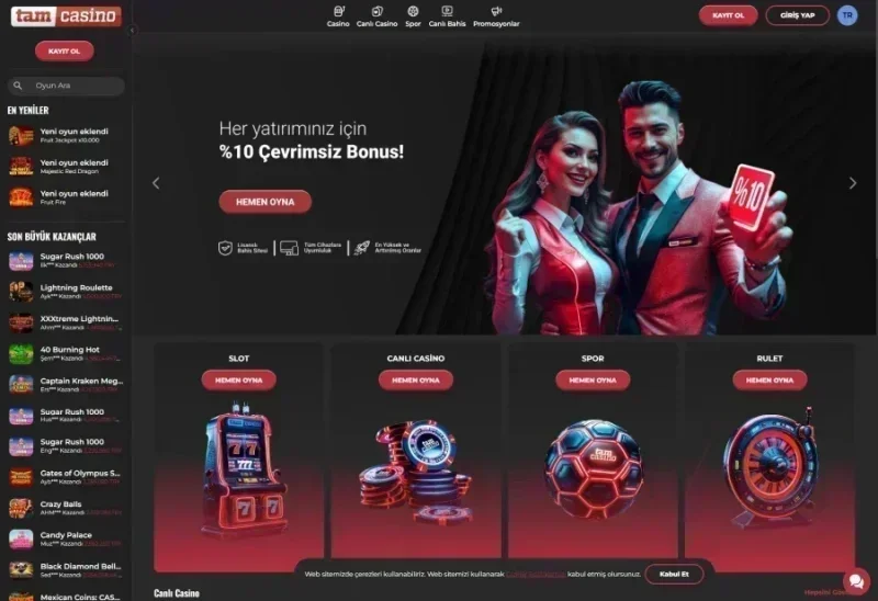 TamCasino ana sayfa görünümü