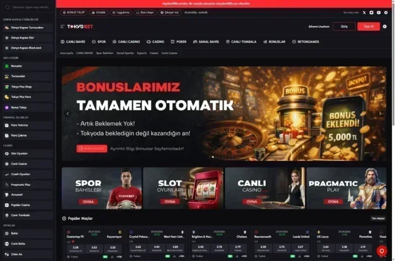 Tokyobet ana sayfa görünümü