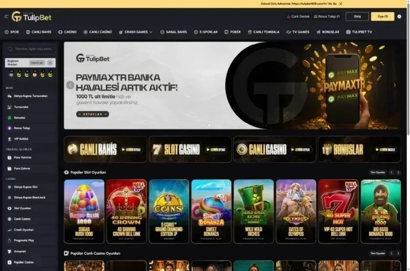 Tulipbet ana sayfa görünümü
