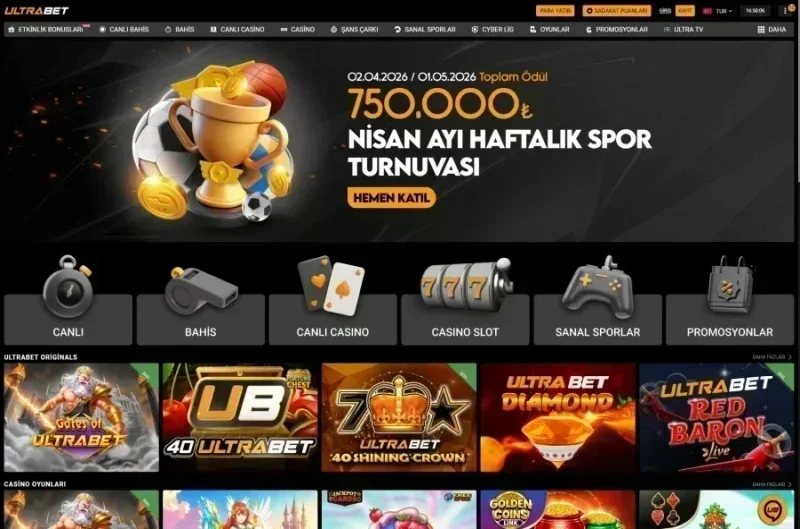 Ultrabet ana sayfa görünümü