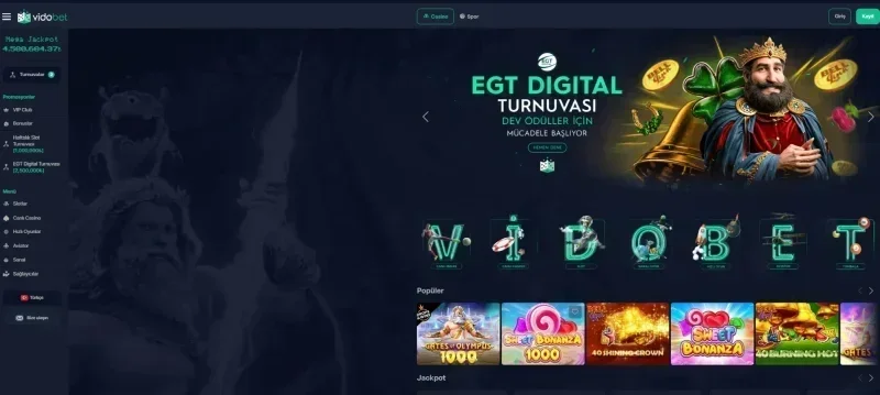 Vidobet ana sayfa görünümü