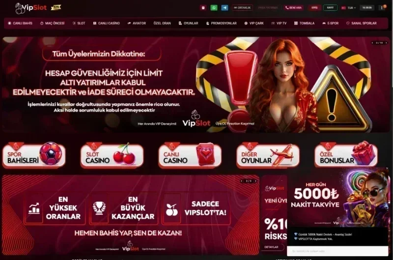Vipslot ana sayfa görünümü
