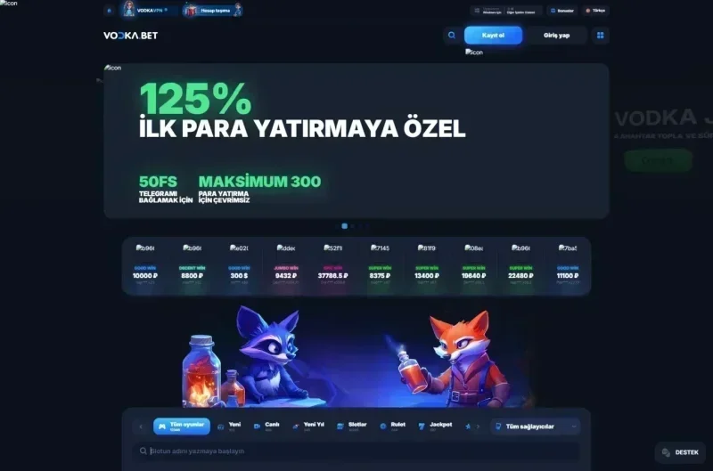 Vodkabet ana sayfa görünümü