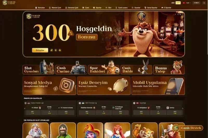 Warner Casino ana sayfa görünümü