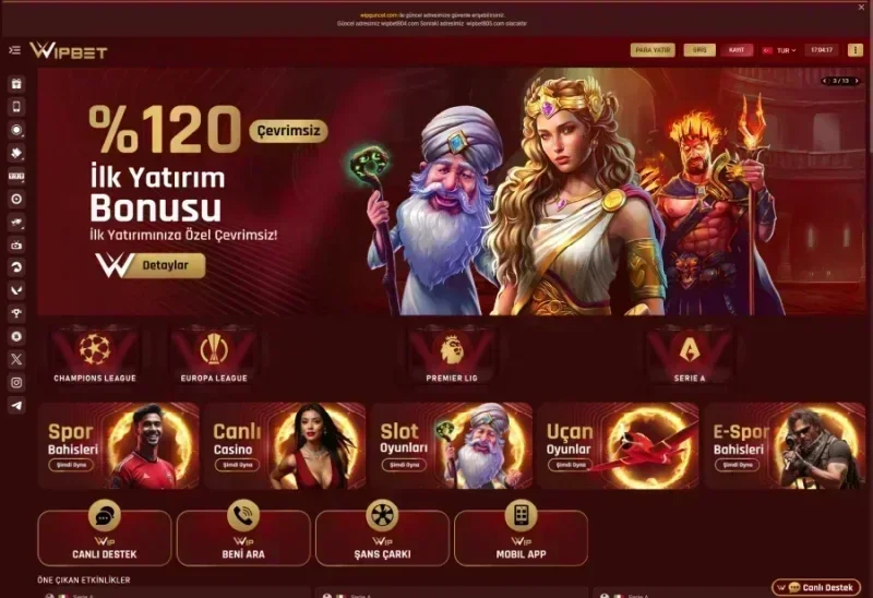 Wipbet ana sayfa görünümü